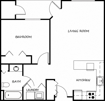 Floor plan for 1 bed, 1 bath, 737 sqft